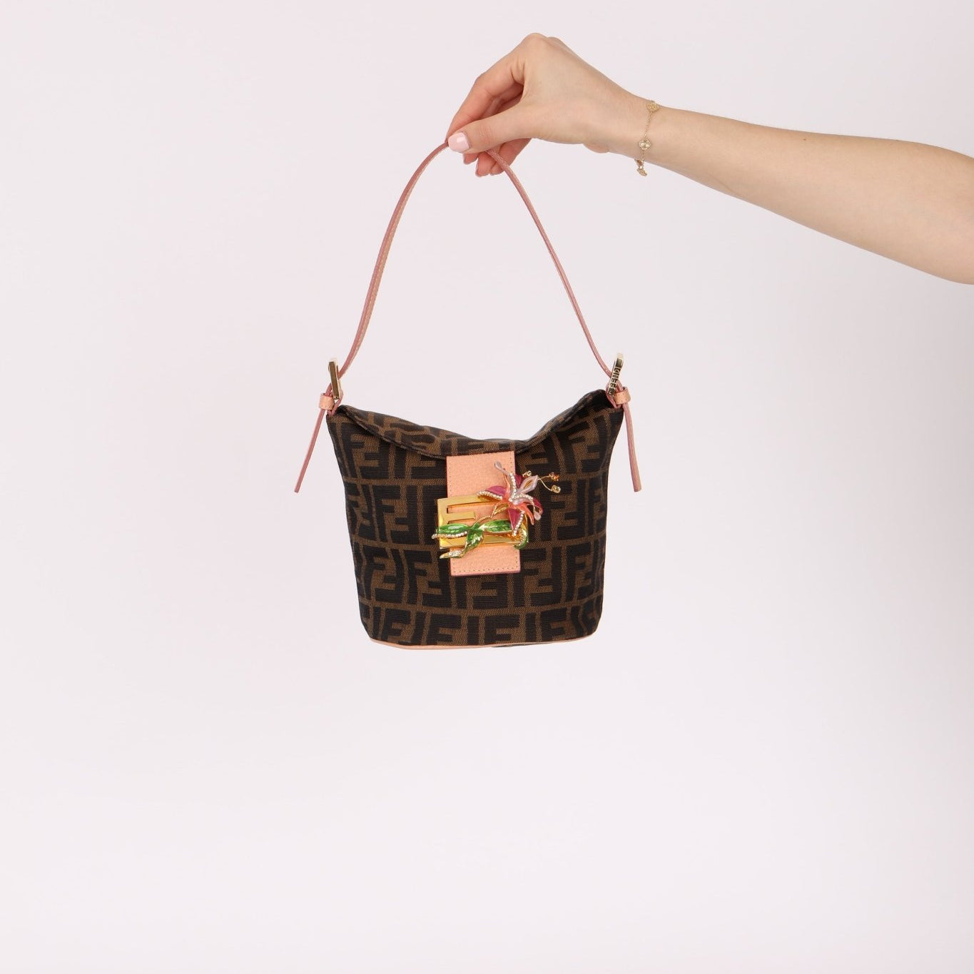 Rare Fendi Zucca Crystal Orchid Bucket Bag - FashioNica