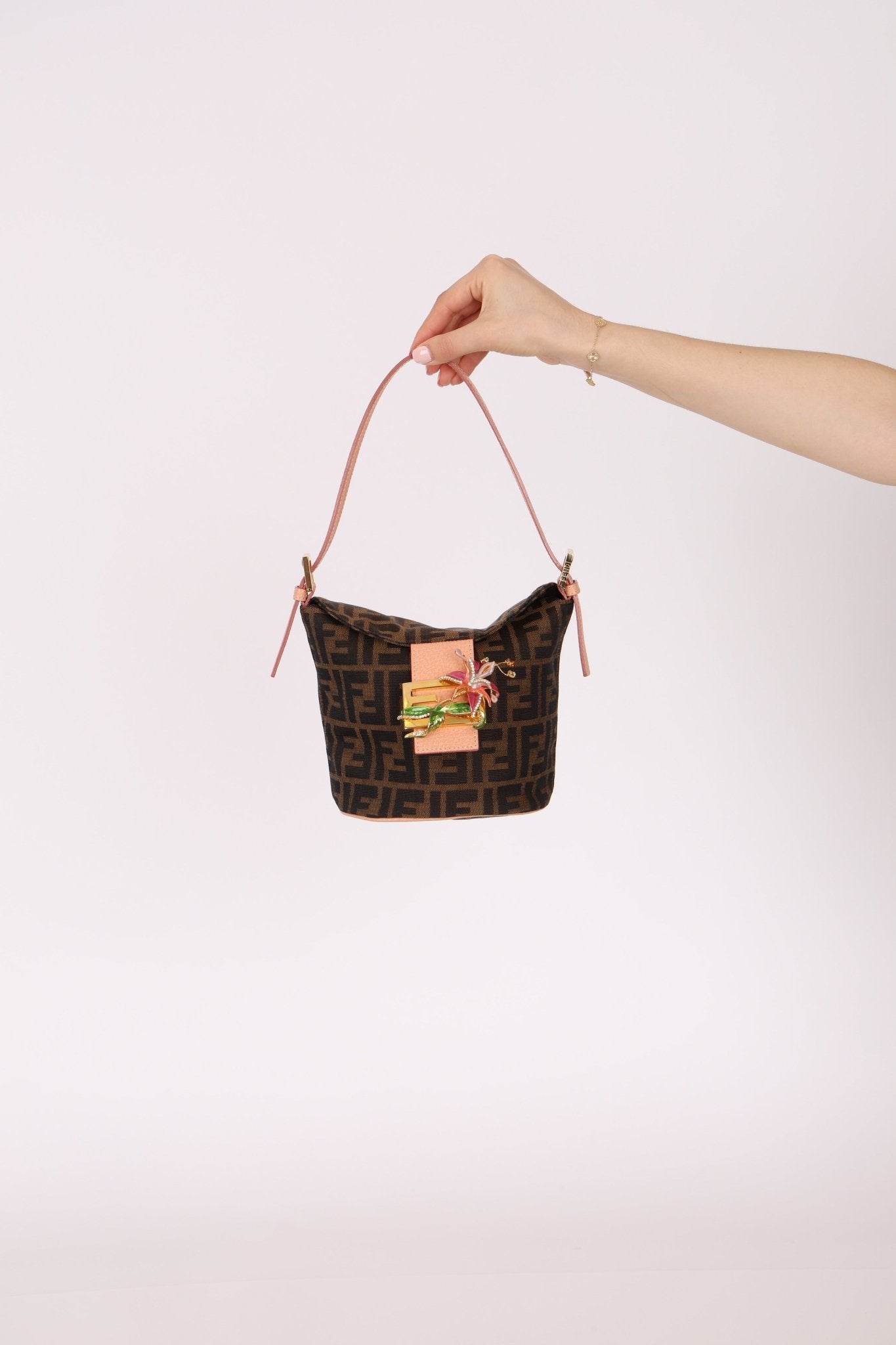 Rare Fendi Zucca Crystal Orchid Bucket Bag - FashioNica