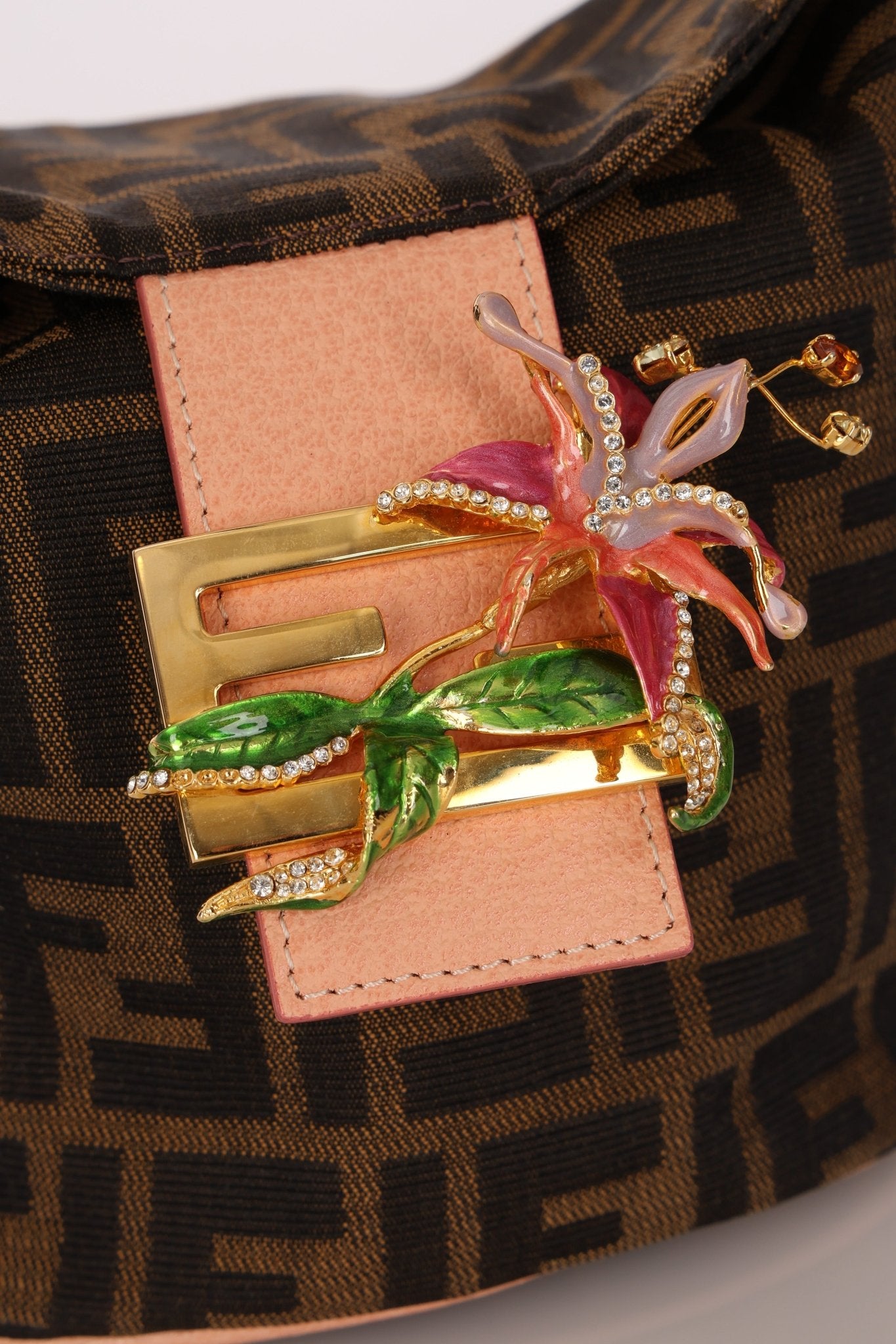 Rare Fendi Zucca Crystal Orchid Bucket Bag - FashioNica