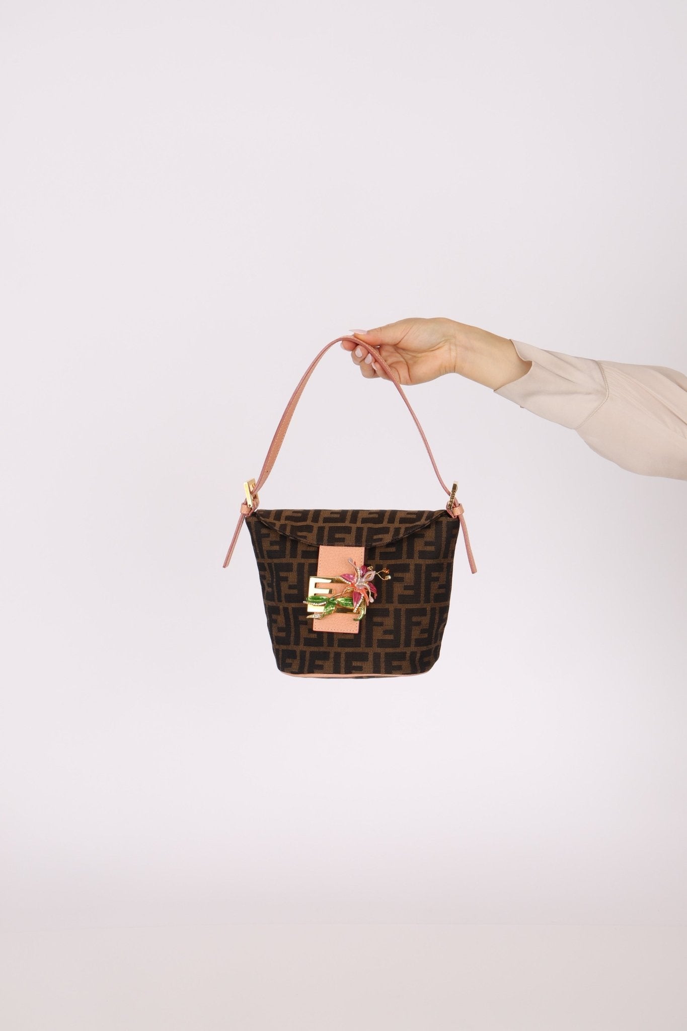 Rare Fendi Zucca Crystal Orchid Bucket Bag - FashioNica