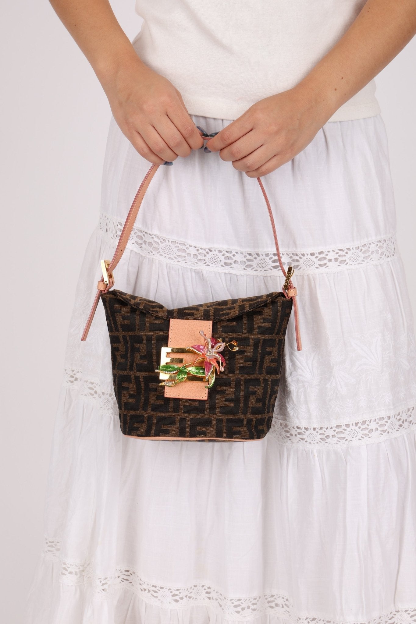 Rare Fendi Zucca Crystal Orchid Bucket Bag - FashioNica