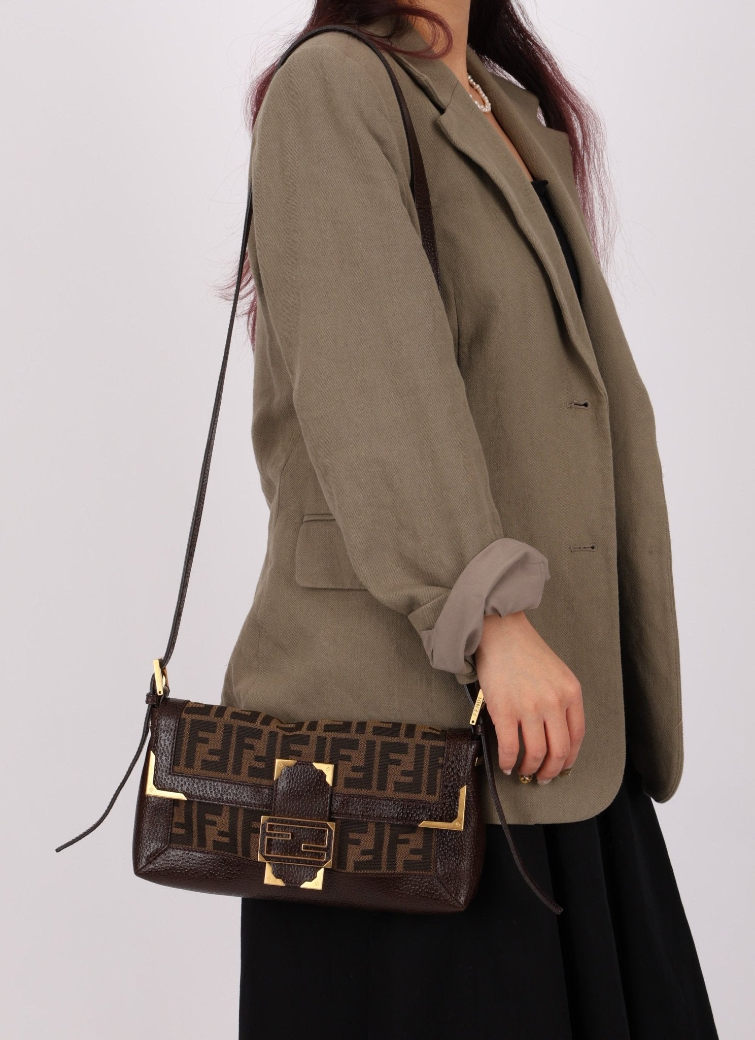 Rare Fendi Zucca Matte GHW Leather Edged Baguette - FashioNica