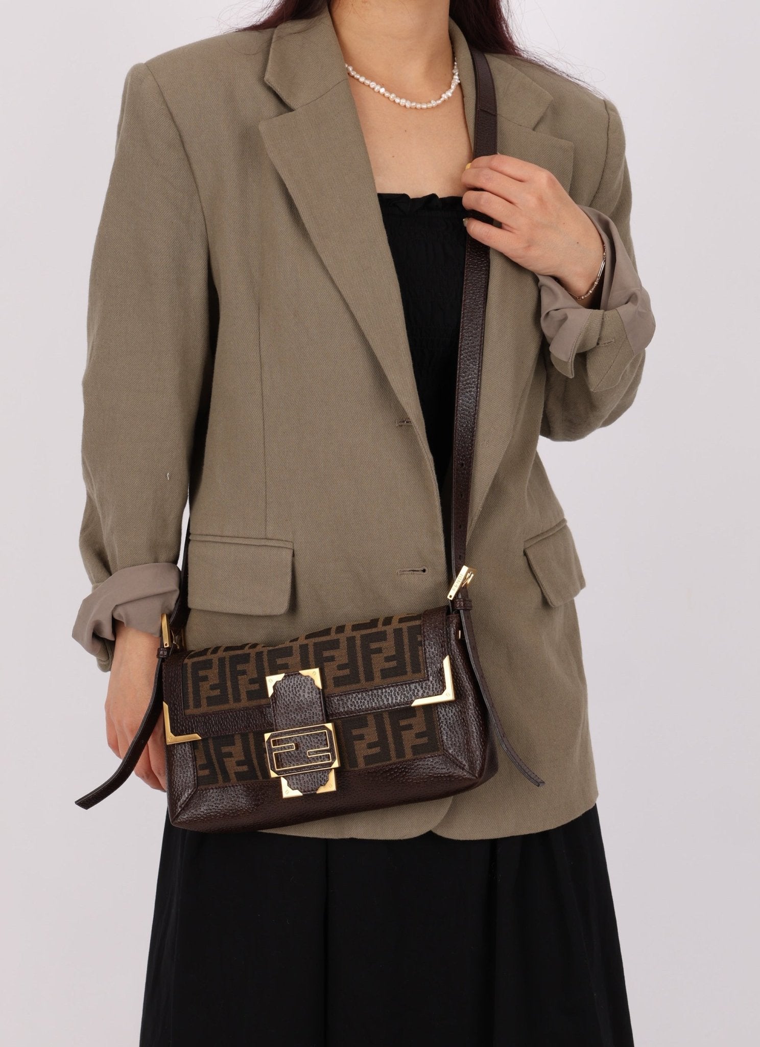 Rare Fendi Zucca Matte GHW Leather Edged Baguette - FashioNica