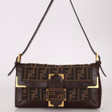 Rare Fendi Zucca Matte GHW Leather Edged Baguette - FashioNica