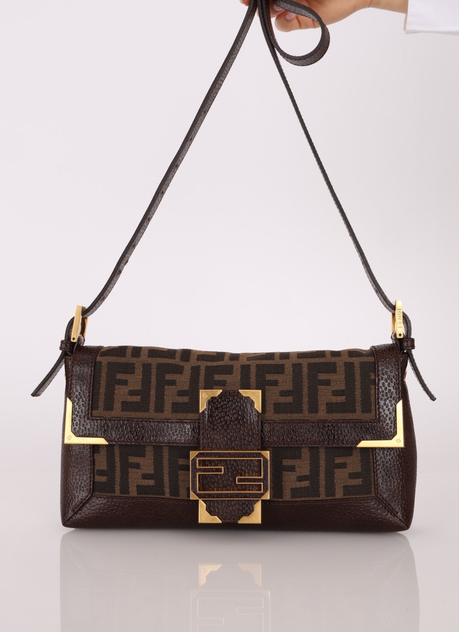 Rare Fendi Zucca Matte GHW Leather Edged Baguette - FashioNica