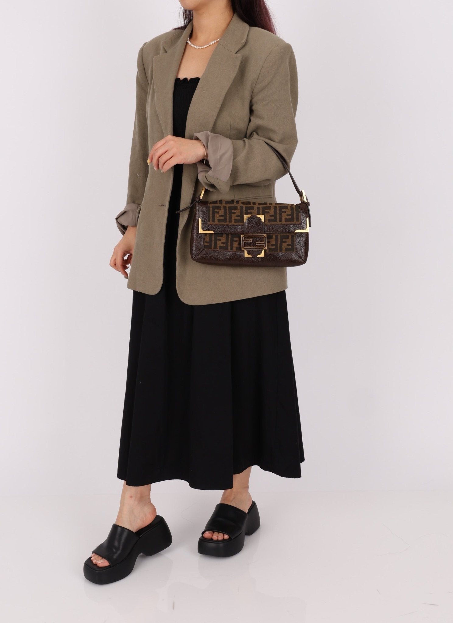 Rare Fendi Zucca Matte GHW Leather Edged Baguette - FashioNica