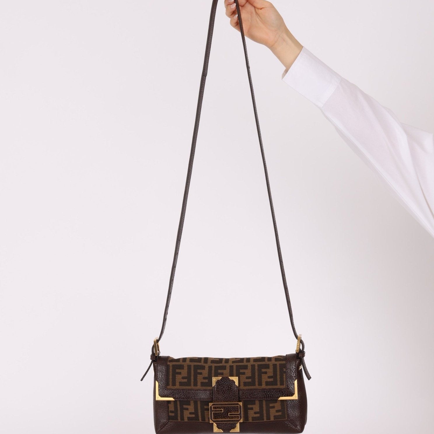 Rare Fendi Zucca Matte GHW Leather Edged Baguette - FashioNica