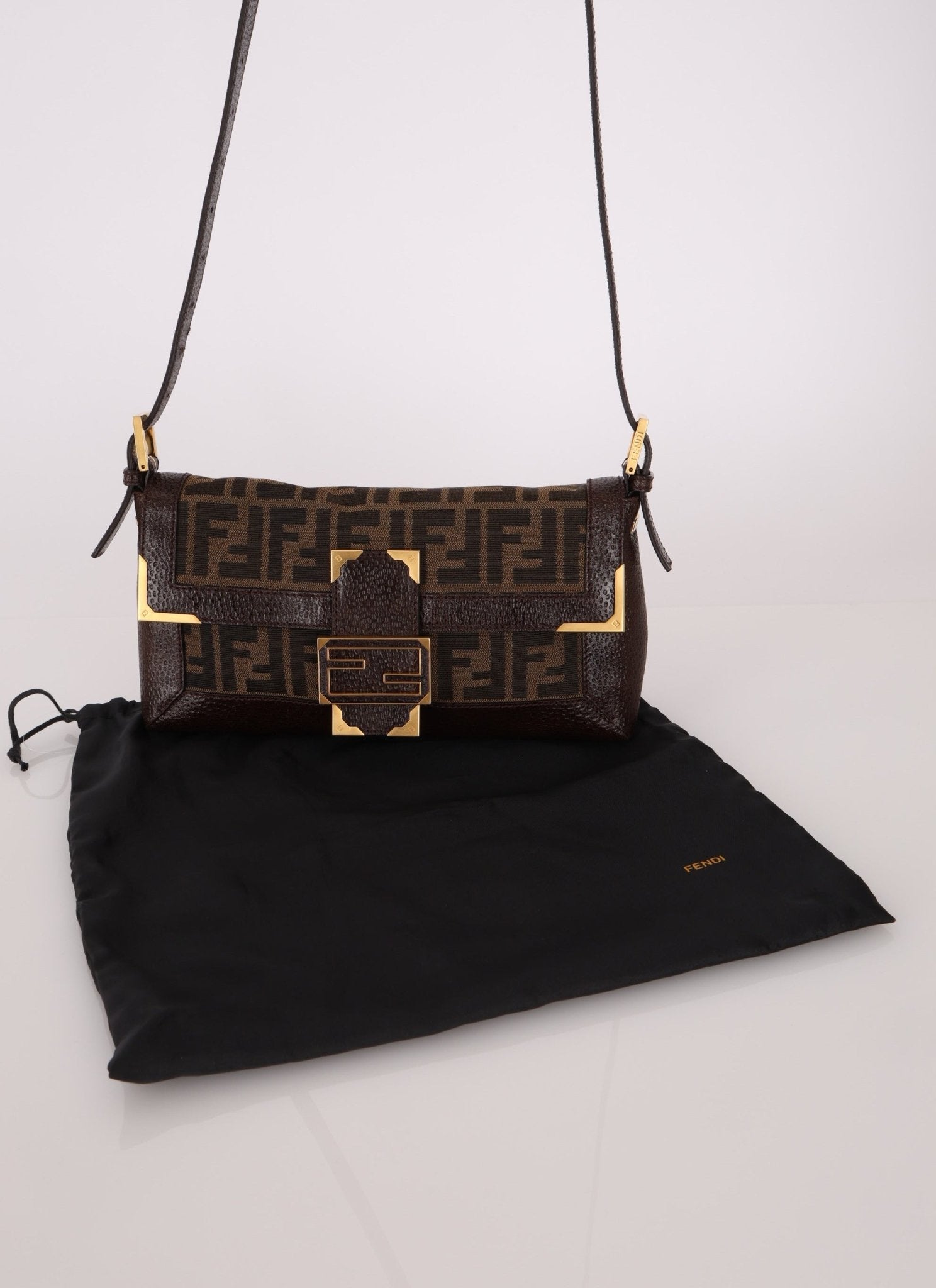 Rare Fendi Zucca Matte GHW Leather Edged Baguette - FashioNica