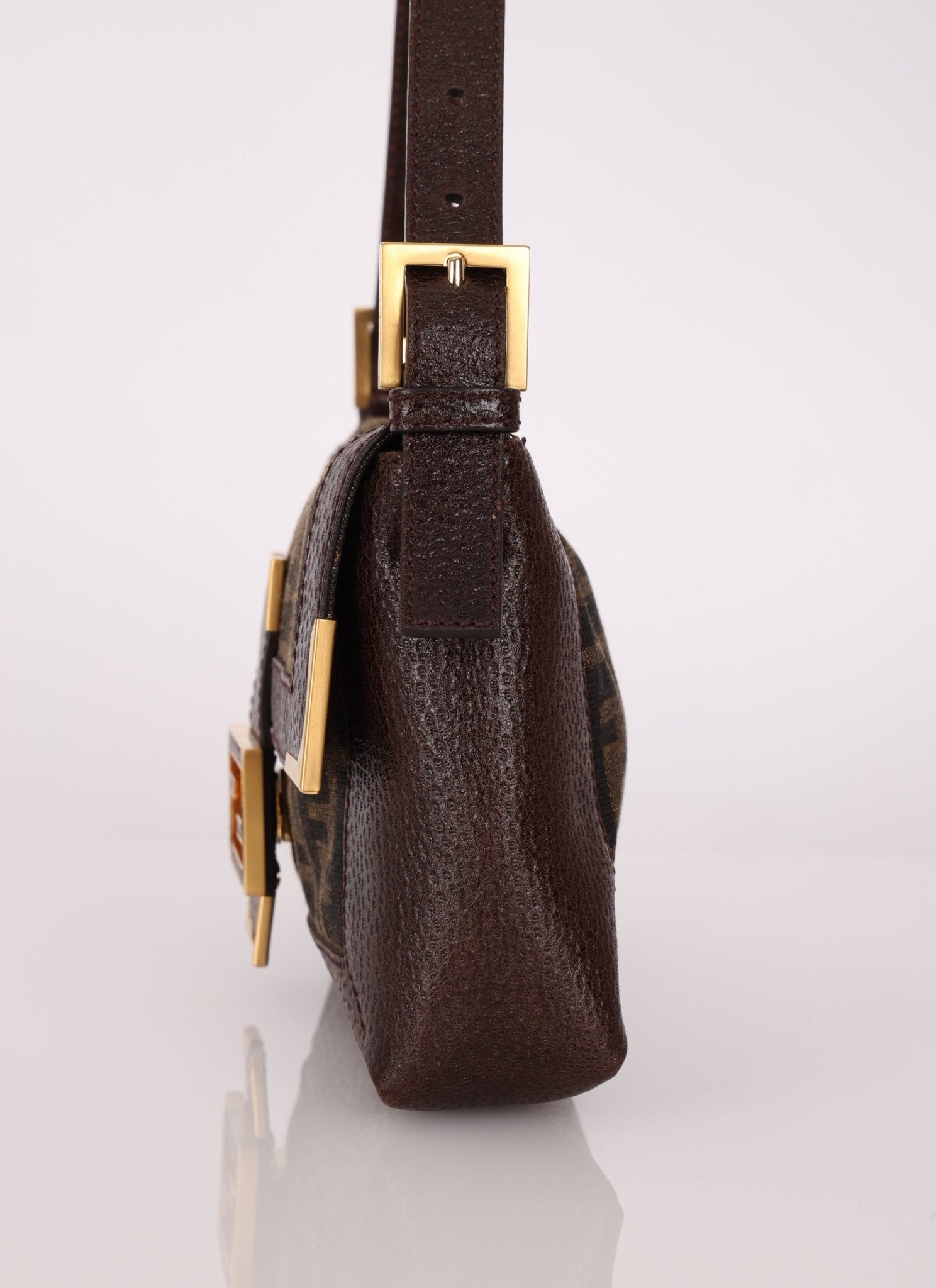 Rare Fendi Zucca Matte GHW Leather Edged Baguette - FashioNica