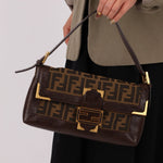 Rare Fendi Zucca Matte GHW Leather Edged Baguette - FashioNica