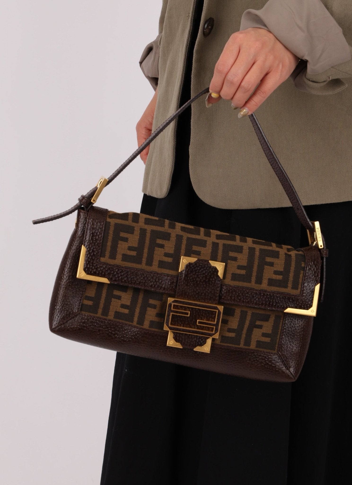 Rare Fendi Zucca Matte GHW Leather Edged Baguette - FashioNica