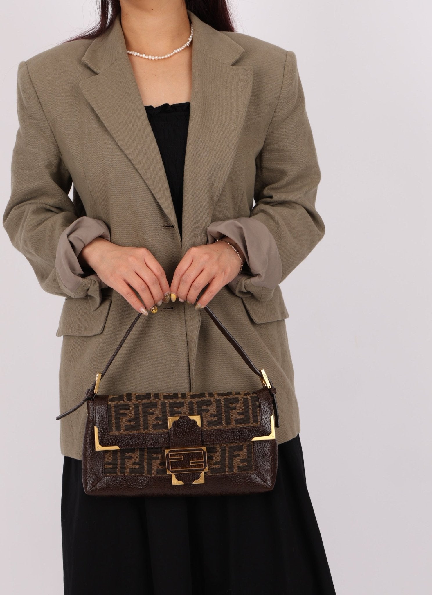 Rare Fendi Zucca Matte GHW Leather Edged Baguette - FashioNica