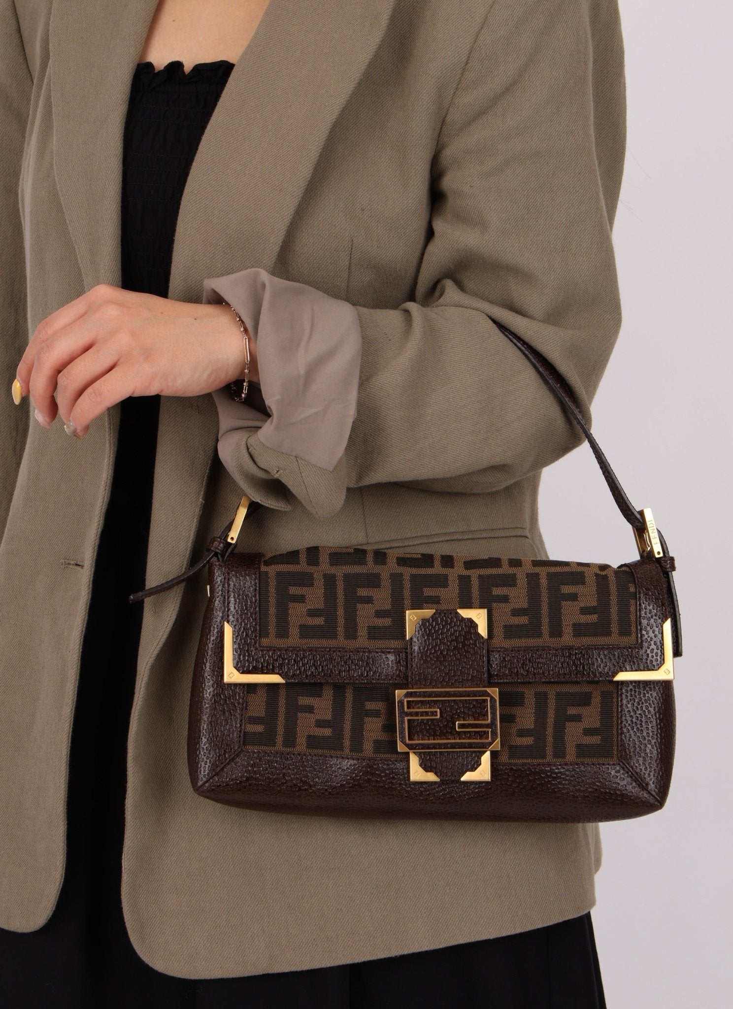 Rare Fendi Zucca Matte GHW Leather Edged Baguette - FashioNica