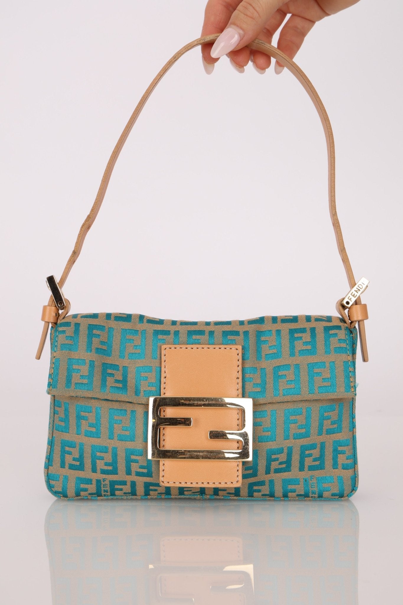 Rare Fendi Zucchino Turquoise Mini Baguette GHW - FashioNica