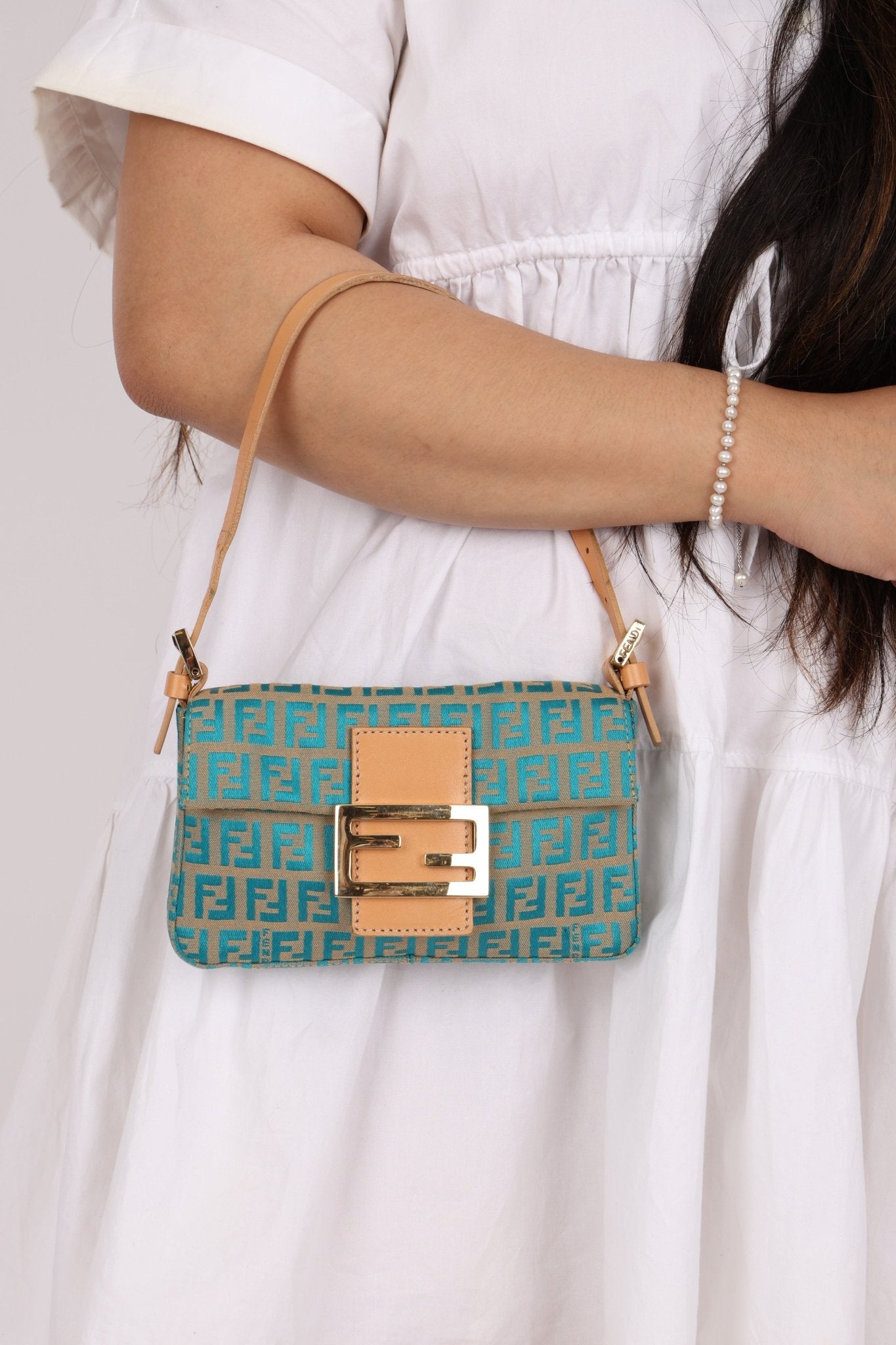 Rare Fendi Zucchino Turquoise Mini Baguette GHW - FashioNica