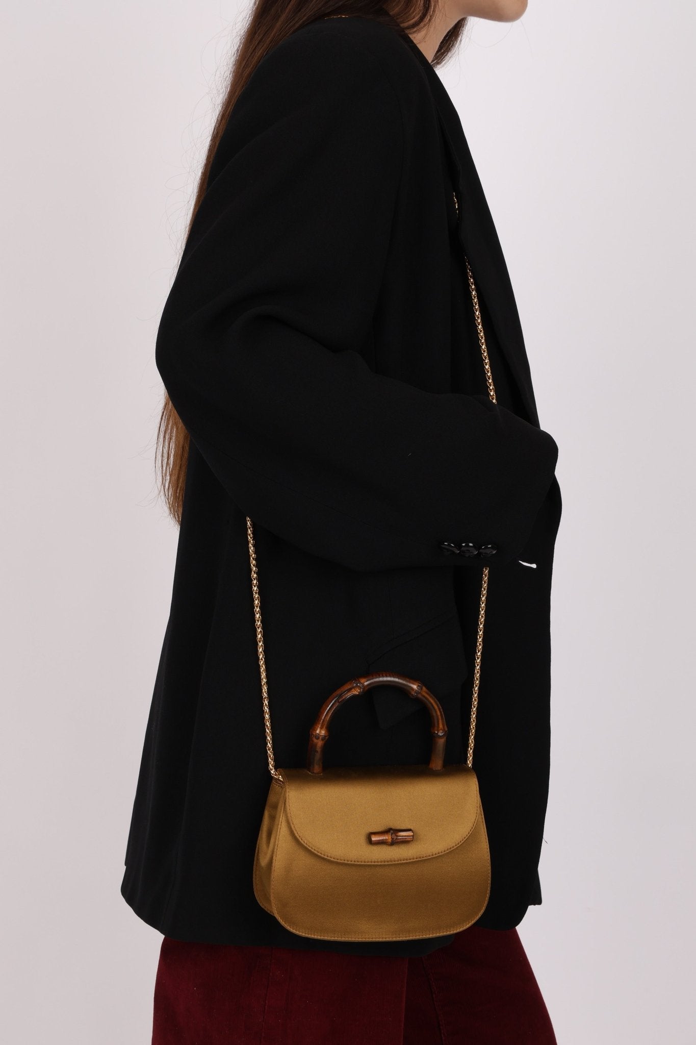 Rare Gucci 1947 Bamboo Mini Night Olive Satin Handle Bag - FashioNica