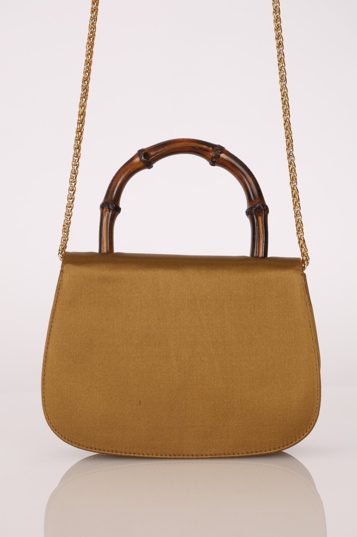 Rare Gucci 1947 Bamboo Mini Night Olive Satin Handle Bag - FashioNica