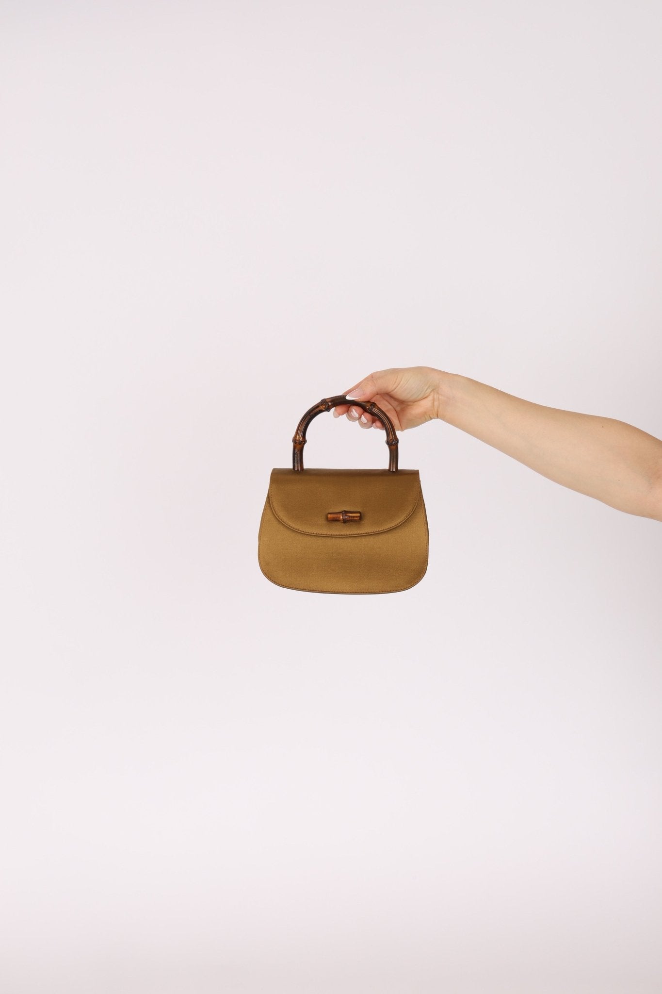 Rare Gucci 1947 Bamboo Mini Night Olive Satin Handle Bag - FashioNica