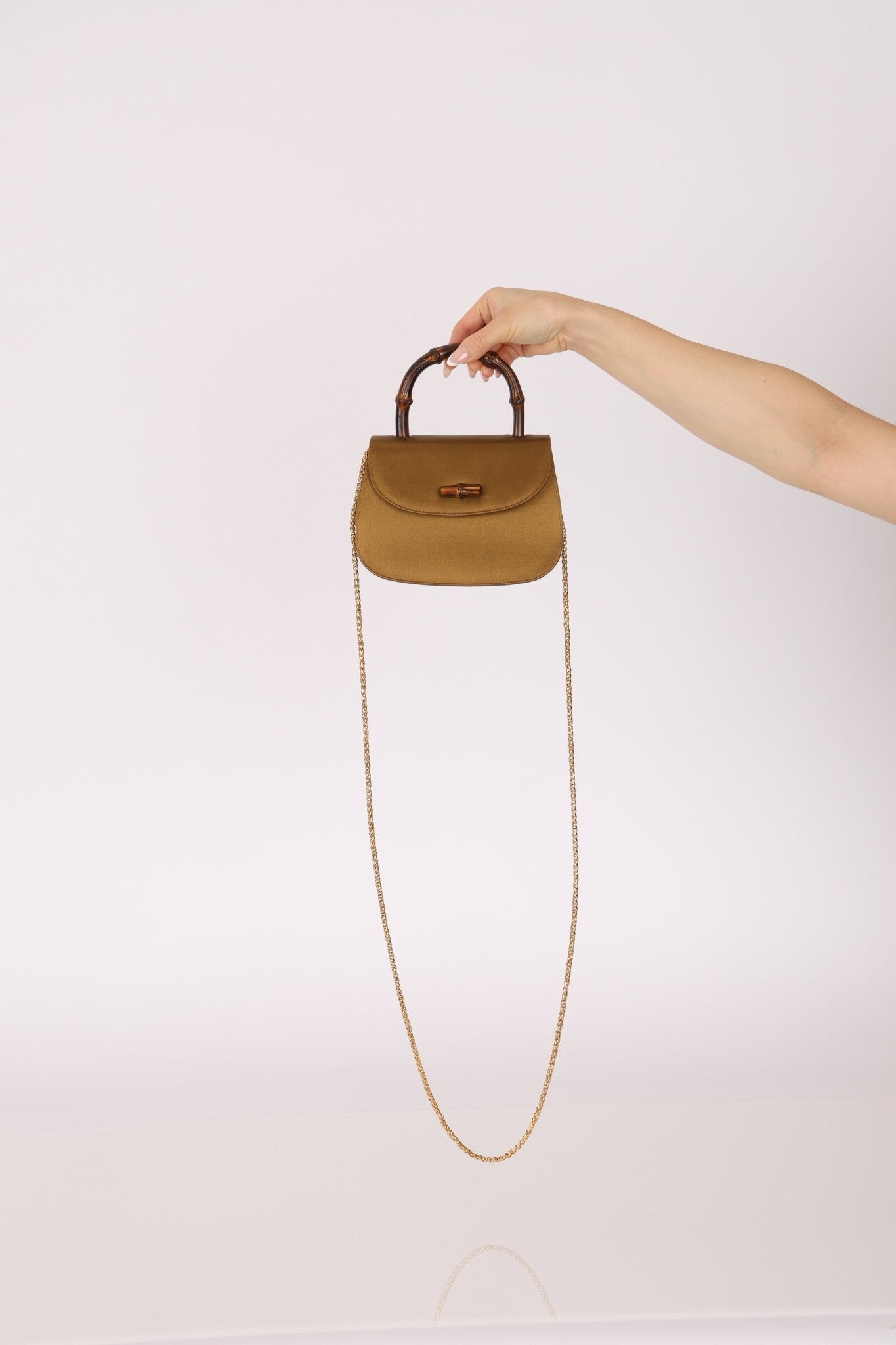 Rare Gucci 1947 Bamboo Mini Night Olive Satin Handle Bag - FashioNica