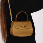 Rare Gucci 1947 Bamboo Mini Night Olive Satin Handle Bag - FashioNica