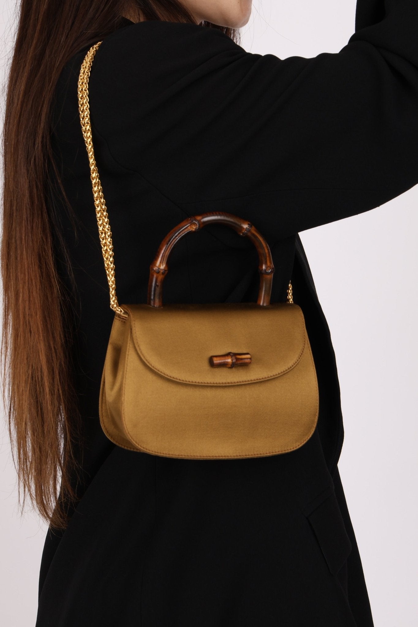 Rare Gucci 1947 Bamboo Mini Night Olive Satin Handle Bag - FashioNica