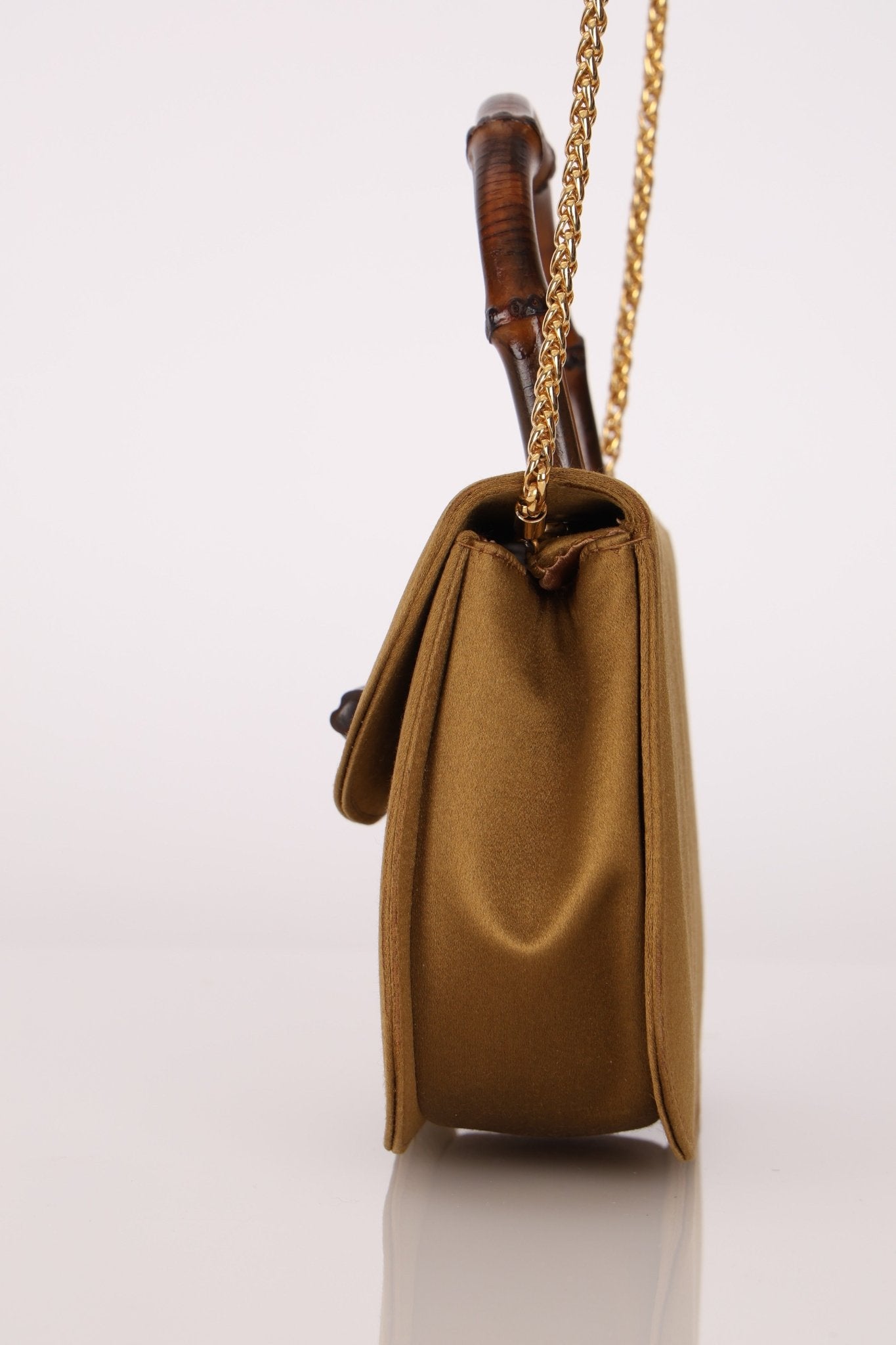 Rare Gucci 1947 Bamboo Mini Night Olive Satin Handle Bag - FashioNica