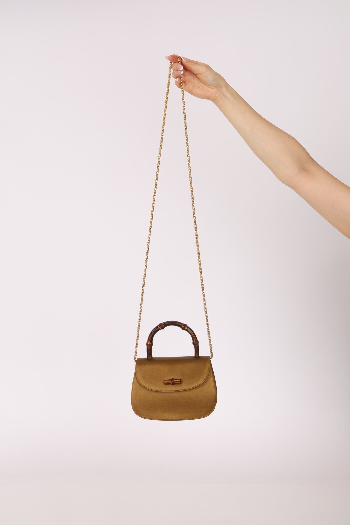 Rare Gucci 1947 Bamboo Mini Night Olive Satin Handle Bag - FashioNica