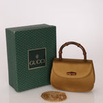 Rare Gucci 1947 Bamboo Mini Night Olive Satin Handle Bag - FashioNica