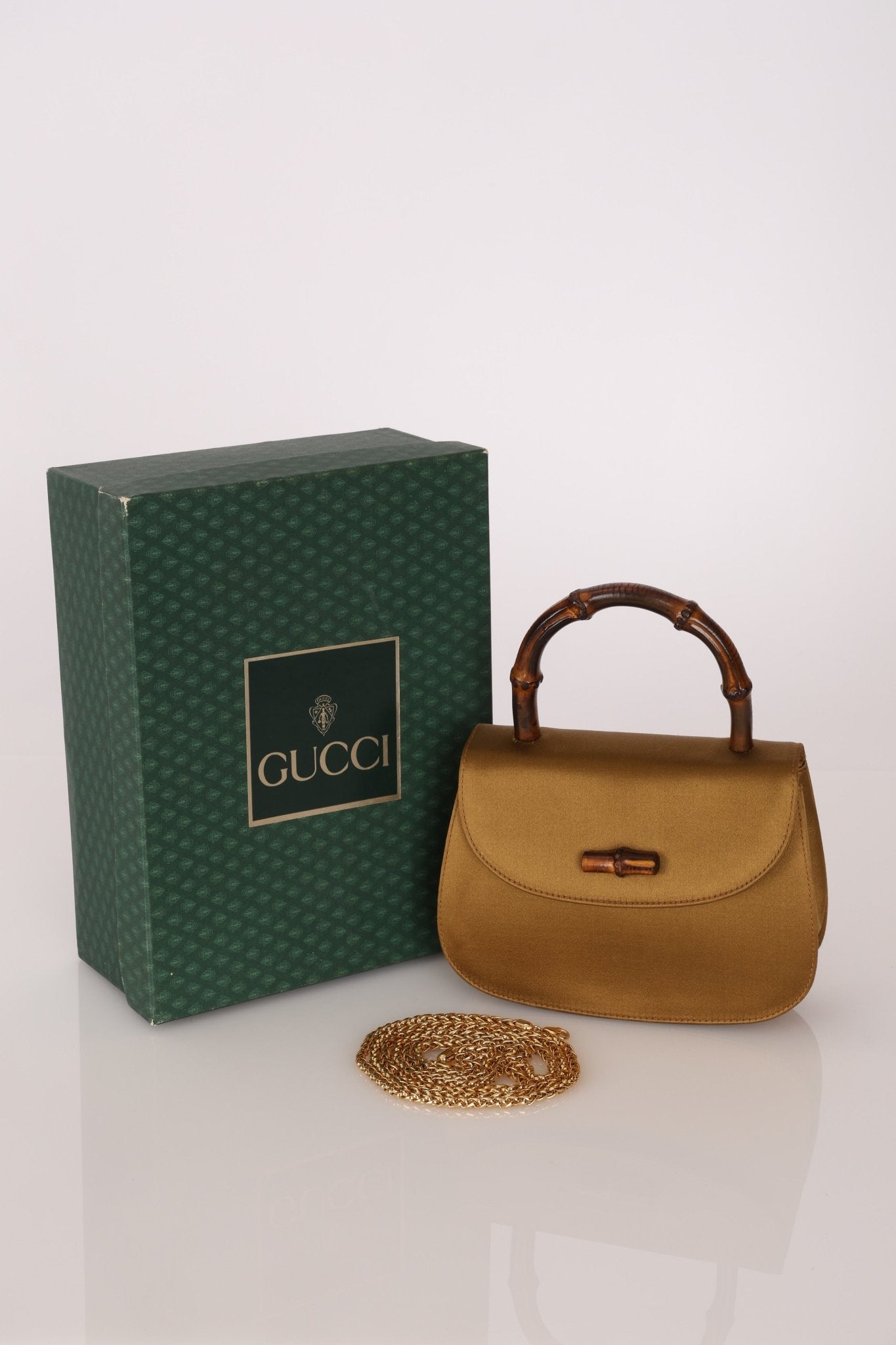 Rare Gucci 1947 Bamboo Mini Night Olive Satin Handle Bag - FashioNica