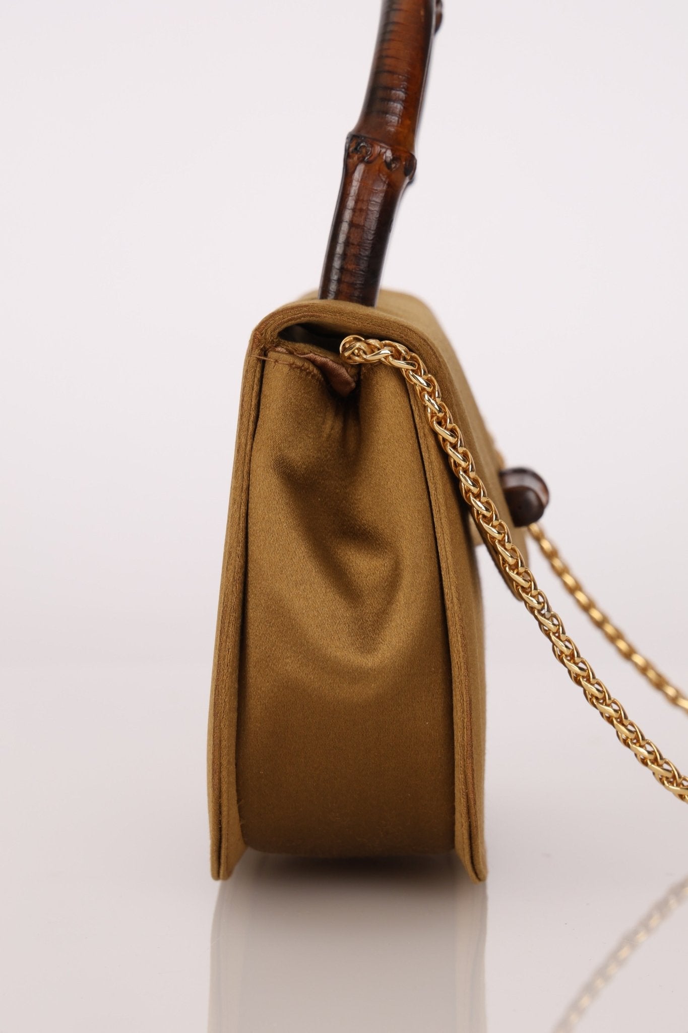 Rare Gucci 1947 Bamboo Mini Night Olive Satin Handle Bag - FashioNica