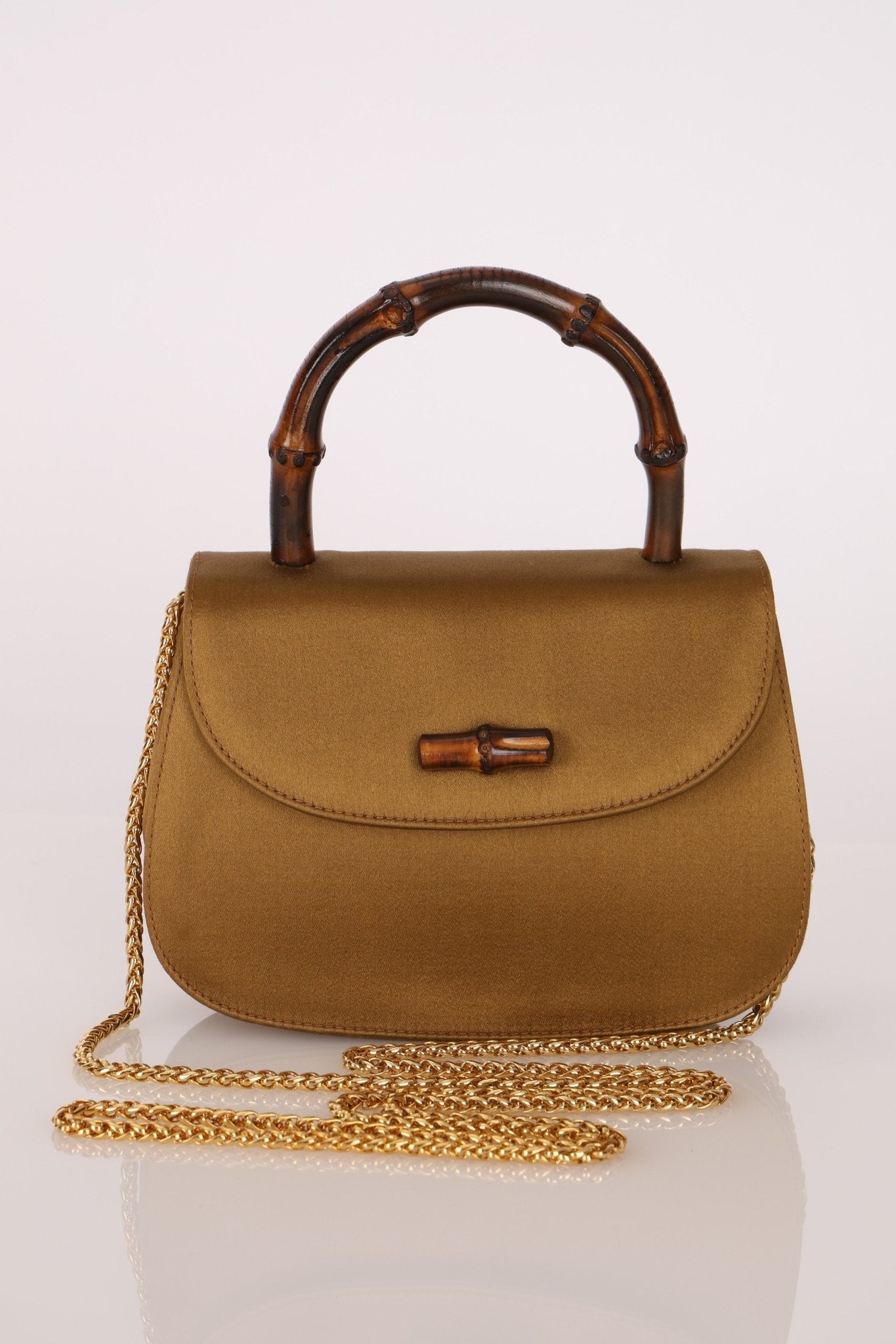 Rare Gucci 1947 Bamboo Mini Night Olive Satin Handle Bag - FashioNica