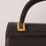 Rare Gucci 1970s Chocolate Chain Accent Box Calf Turnlock Handle Bag - FashioNica