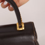 Rare Gucci 1970s Chocolate Chain Accent Box Calf Turnlock Handle Bag - FashioNica