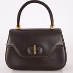 Rare Gucci 1970s Chocolate Chain Accent Box Calf Turnlock Handle Bag - FashioNica