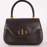 Rare Gucci 1970s Chocolate Chain Accent Box Calf Turnlock Handle Bag - FashioNica