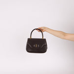 Rare Gucci 1970s Chocolate Chain Accent Box Calf Turnlock Handle Bag - FashioNica