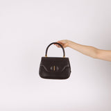 Rare Gucci 1970s Chocolate Chain Accent Box Calf Turnlock Handle Bag - FashioNica