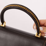 Rare Gucci 1970s Chocolate Chain Accent Box Calf Turnlock Handle Bag - FashioNica