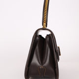 Rare Gucci 1970s Chocolate Chain Accent Box Calf Turnlock Handle Bag - FashioNica