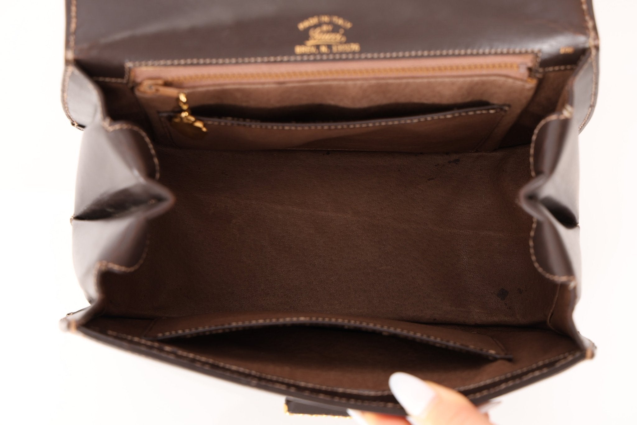 Rare Gucci 1970s Chocolate Chain Accent Box Calf Turnlock Handle Bag - FashioNica