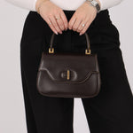 Rare Gucci 1970s Chocolate Chain Accent Box Calf Turnlock Handle Bag - FashioNica