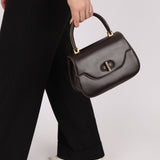 Rare Gucci 1970s Chocolate Chain Accent Box Calf Turnlock Handle Bag - FashioNica