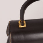 Rare Gucci 1970s Chocolate Chain Accent Box Calf Turnlock Handle Bag - FashioNica