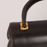 Rare Gucci 1970s Chocolate Chain Accent Box Calf Turnlock Handle Bag - FashioNica