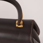 Rare Gucci 1970s Chocolate Chain Accent Box Calf Turnlock Handle Bag - FashioNica