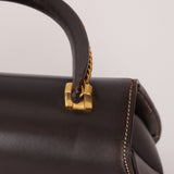 Rare Gucci 1970s Chocolate Chain Accent Box Calf Turnlock Handle Bag - FashioNica