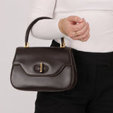 Rare Gucci 1970s Chocolate Chain Accent Box Calf Turnlock Handle Bag - FashioNica