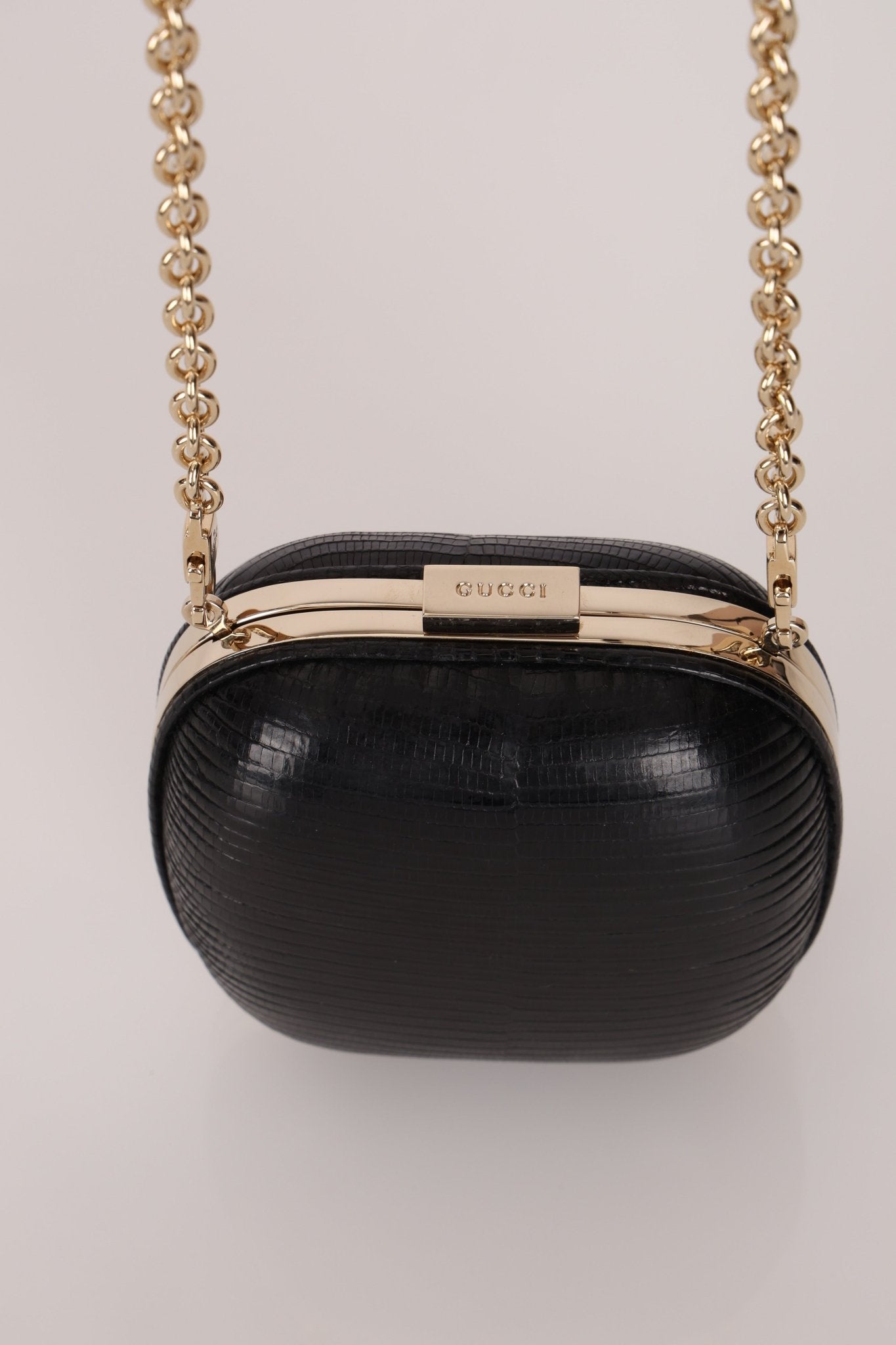 Rare Gucci Lizard Rounded Miniaudiere Clutch on Chain - FashioNica