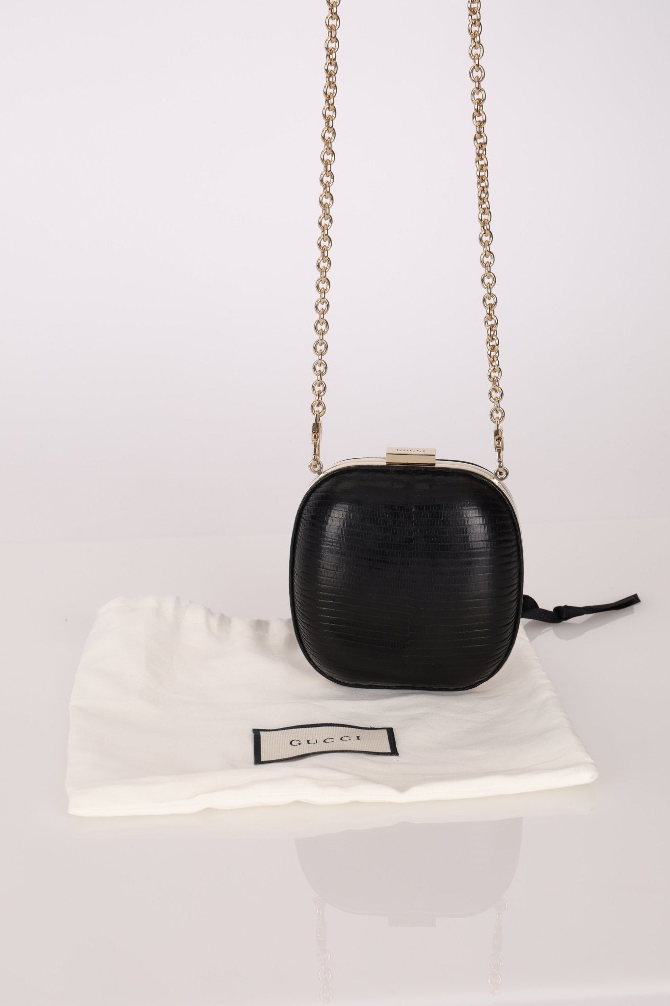Rare Gucci Lizard Rounded Miniaudiere Clutch on Chain - FashioNica
