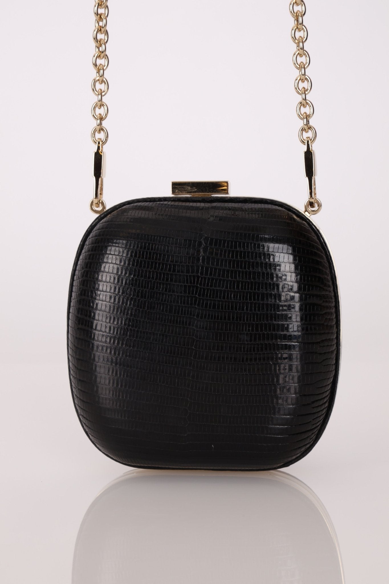 Rare Gucci Lizard Rounded Miniaudiere Clutch on Chain - FashioNica